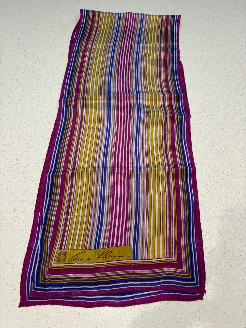 Anne Klein Striped Multicolor Silk Scarf - Pink & Gold